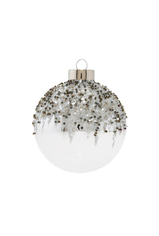 Glitzy Silver Snowcap Round Ornament