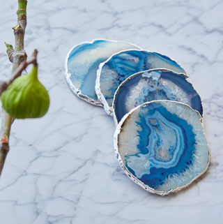 Agate and Silver Coaster Set of 4