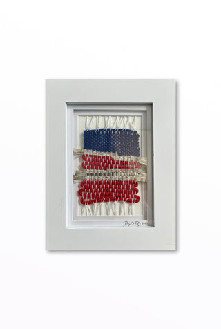 Red, Newspaper & Blue Framed Weavings