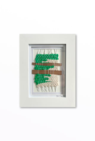 Green, White & Veneer Framed Weavings