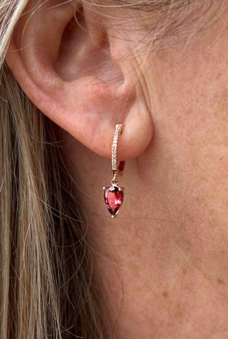 Rose Gold Diamond Pink Tourmaline Florentina Huggie Earrings