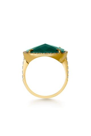Yellow Gold Diamond Emerald Triplet Cushion Cut Cocktail Ring