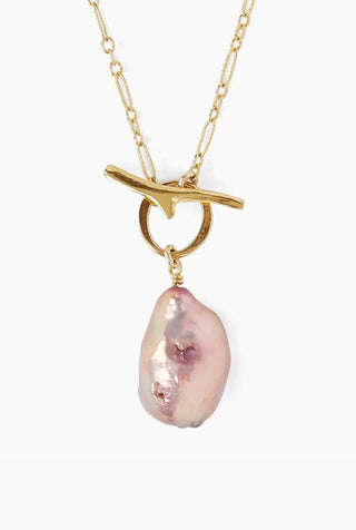 Pink freshwater pearl gold toggle necklace